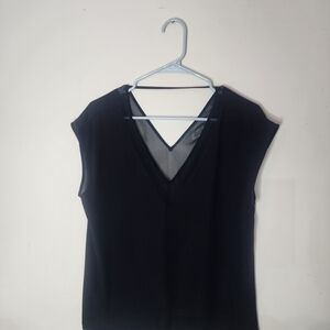 Express Black V-Neck Cap Sleeve Top with Sheer Back